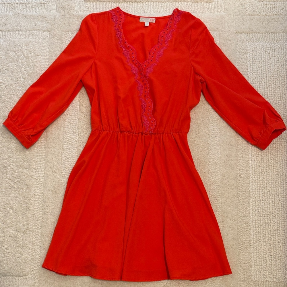 Gianni Bini Scarlet Dress with Lace Trim